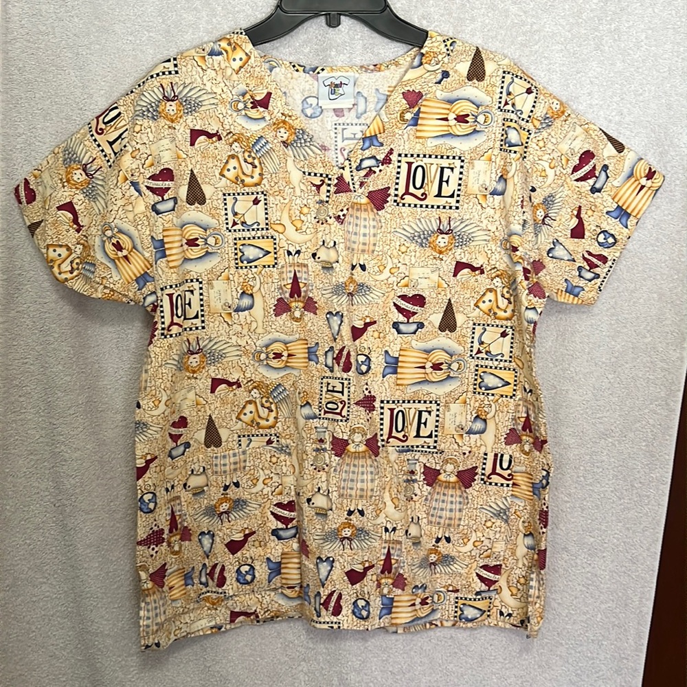 Knot Us Love & Miracles V Neck Short Sleeve Scrub Shirt Size Medium